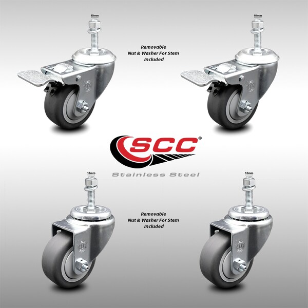 Service Caster 3.5 Inch SS Thermoplastic Rubber 1/2 Inch Stem Caster Total Lock Brake SCC, 2PK SCC-SSTSTTL20S3514-TPRB-M1015-2-S-2 - main